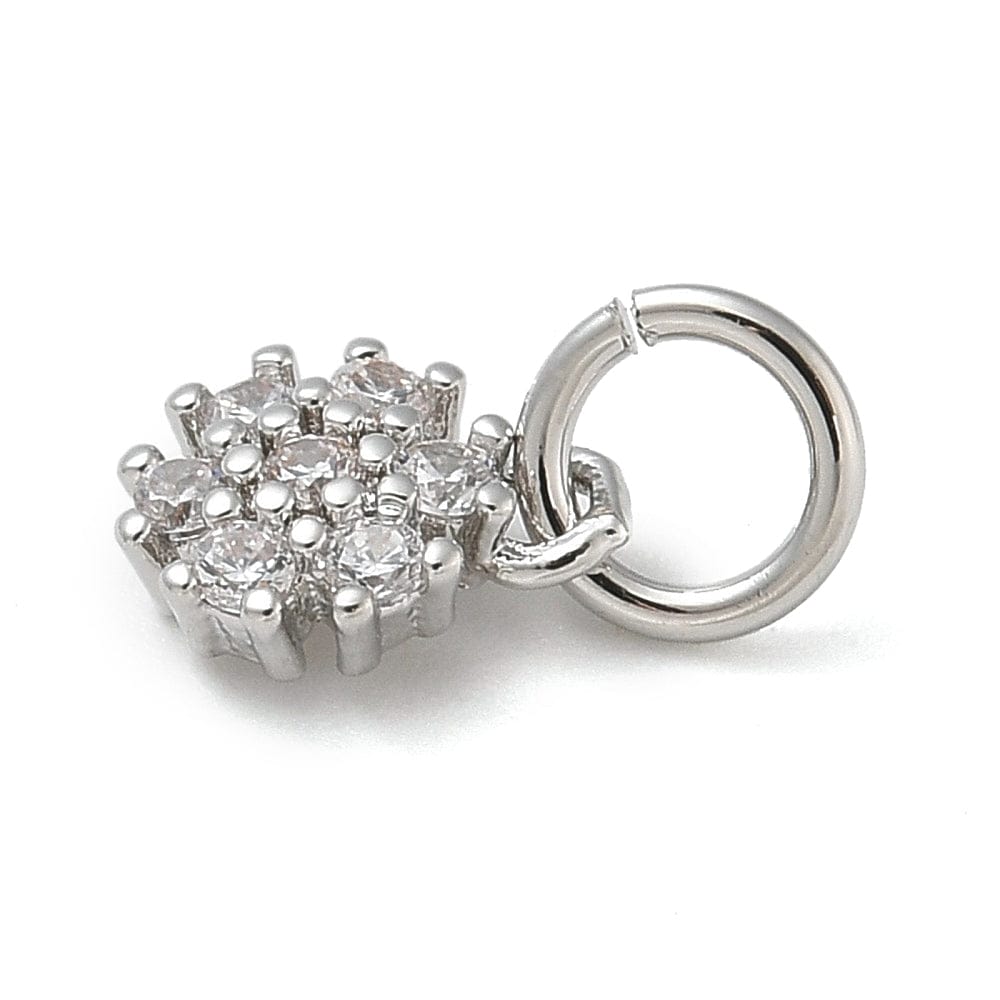 Blomster Vedhæng Med Zirkonia, Langtidsholdbar Platin Belagt Messing, 7,5x5,5mm - Uniq Perler - 114107