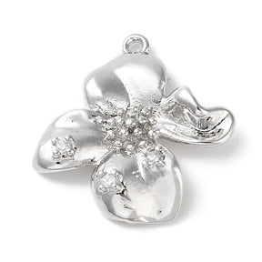 Blommor Hänge Med Zirkonia, Platinerad Mässing, (18,5x19mm) - Uniq Perler - 114709