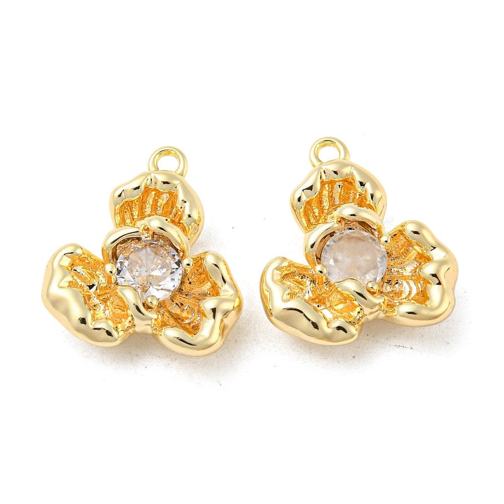 Blomster Vedhæng Med Zirkonia Sten, 18K Langtidsholdbar Forgyldning, 15x13x4mm - Uniq Perler - 111973