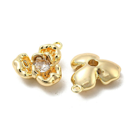 Blomster Vedhæng Med Zirkonia Sten, 18K Langtidsholdbar Forgyldning, 15x13x4mm - Uniq Perler - 111973