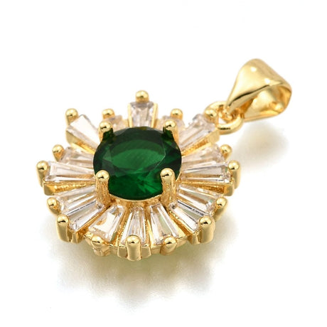 Blomster Vedhæng Med Zirkonia Sten, 18K Langtidsholdbar Forgyldt, 16x19mm - Uniq Perler - 114767