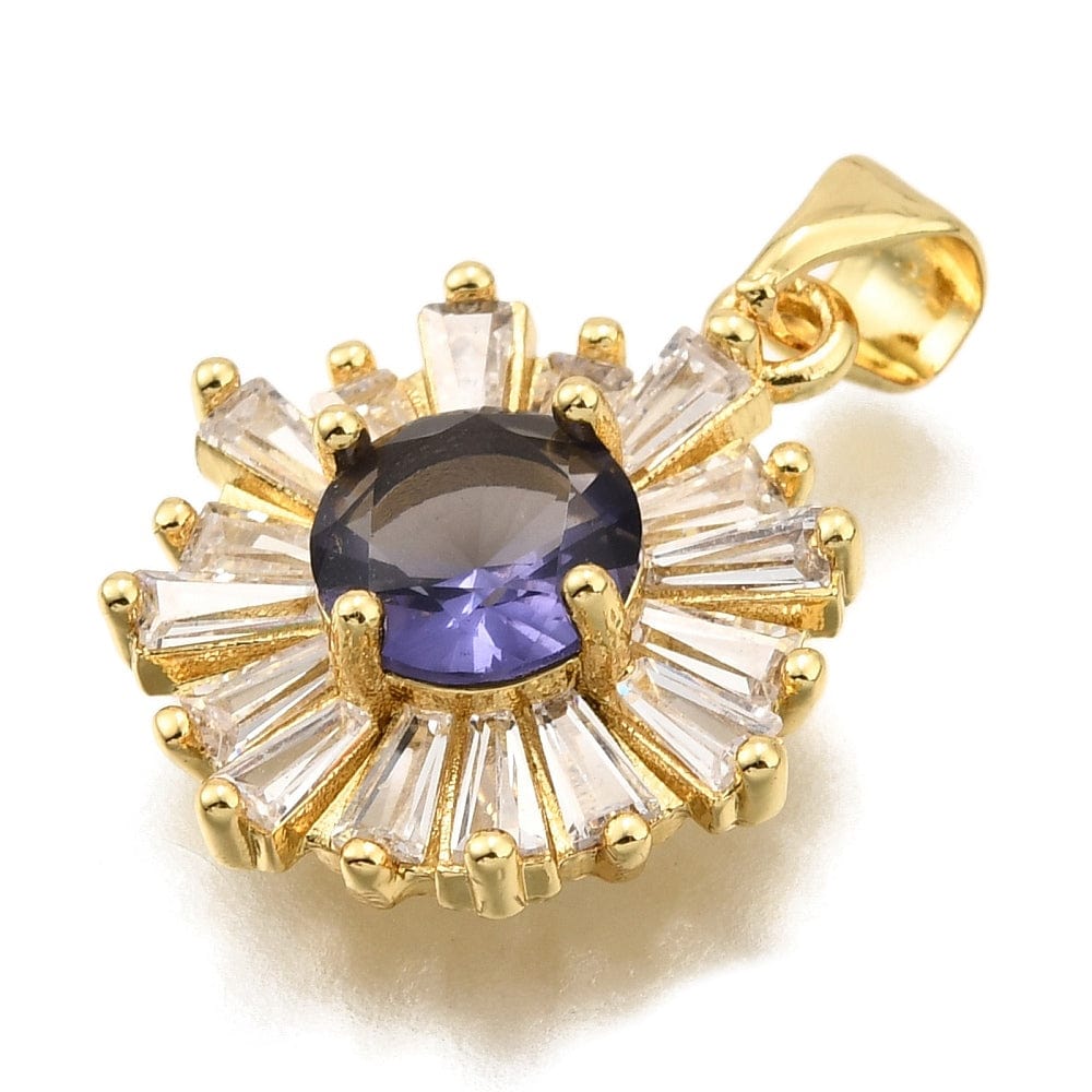 Blomster Vedhæng Med Zirkonia Sten, 18K Langtidsholdbar Forgyldt, 16x19mm - Uniq Perler - 114768