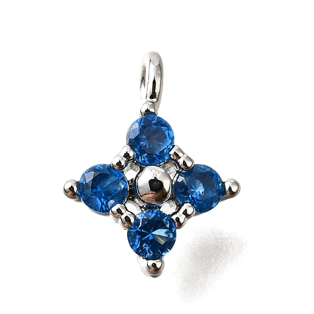 Blomster Vedhæng Med Zirkonia Sten - Blå, Platin (10x8mm) - Uniq Perler - 116139