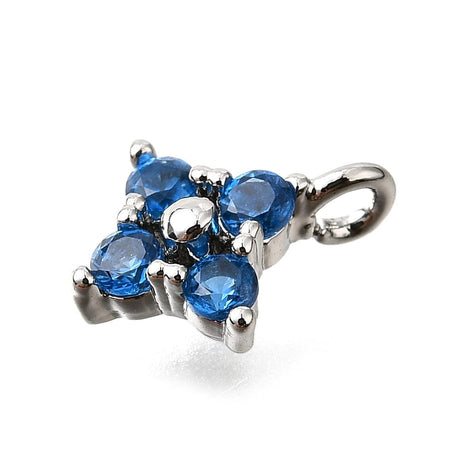 Blomster Vedhæng Med Zirkonia Sten - Blå, Platin (10x8mm) - Uniq Perler - 116139