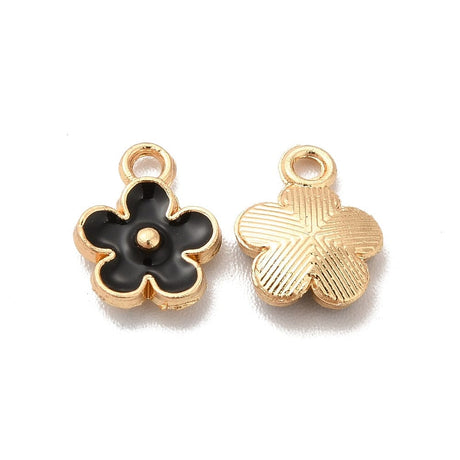 Blomster Vedhæng – Sort Emalje, Forgyldt (10x8x2mm) 8 stk. - Uniq Perler - 115061