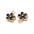 Flower Pendant – Black Enamel, Gold-plated (10x8x2mm) 8 pcs. - Uniq Perler - 115061