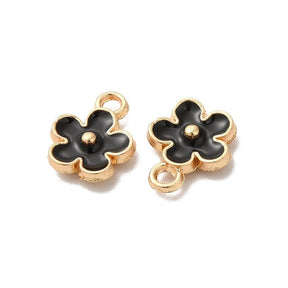 Blumen Anhänger – Schwarzer Emaille, Vergoldet (10x8x2mm) 8 Stück - Uniq Perler - 115061