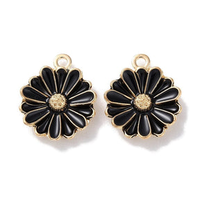 Flower Pendant – Black, Gold-plated (13x15.5x3.5mm) 8 pcs. - Uniq Perler - 389484