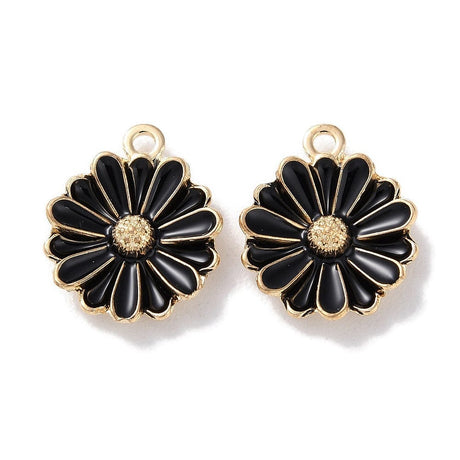 Blomster Vedhæng – Sort, Forgyldt (13x15,5x3,5mm) 8 stk. - Uniq Perler - 389484