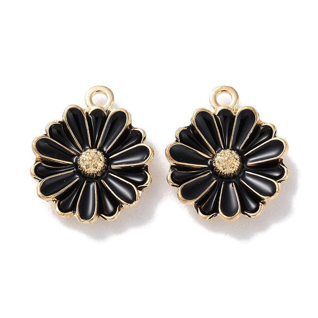 Blomster Vedhæng – Sort, Forgyldt (13x15,5x3,5mm) 8 stk. - Uniq Perler - 389484