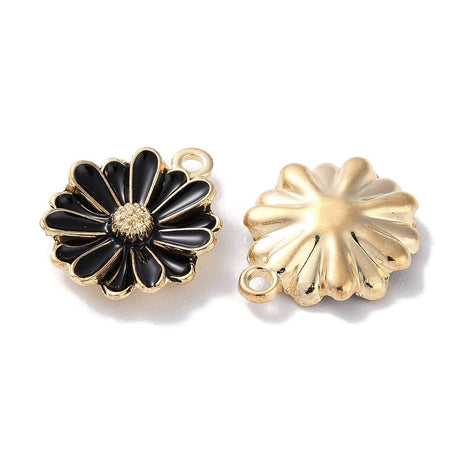 Blomster Vedhæng – Sort, Forgyldt (13x15,5x3,5mm) 8 stk. - Uniq Perler - 389484