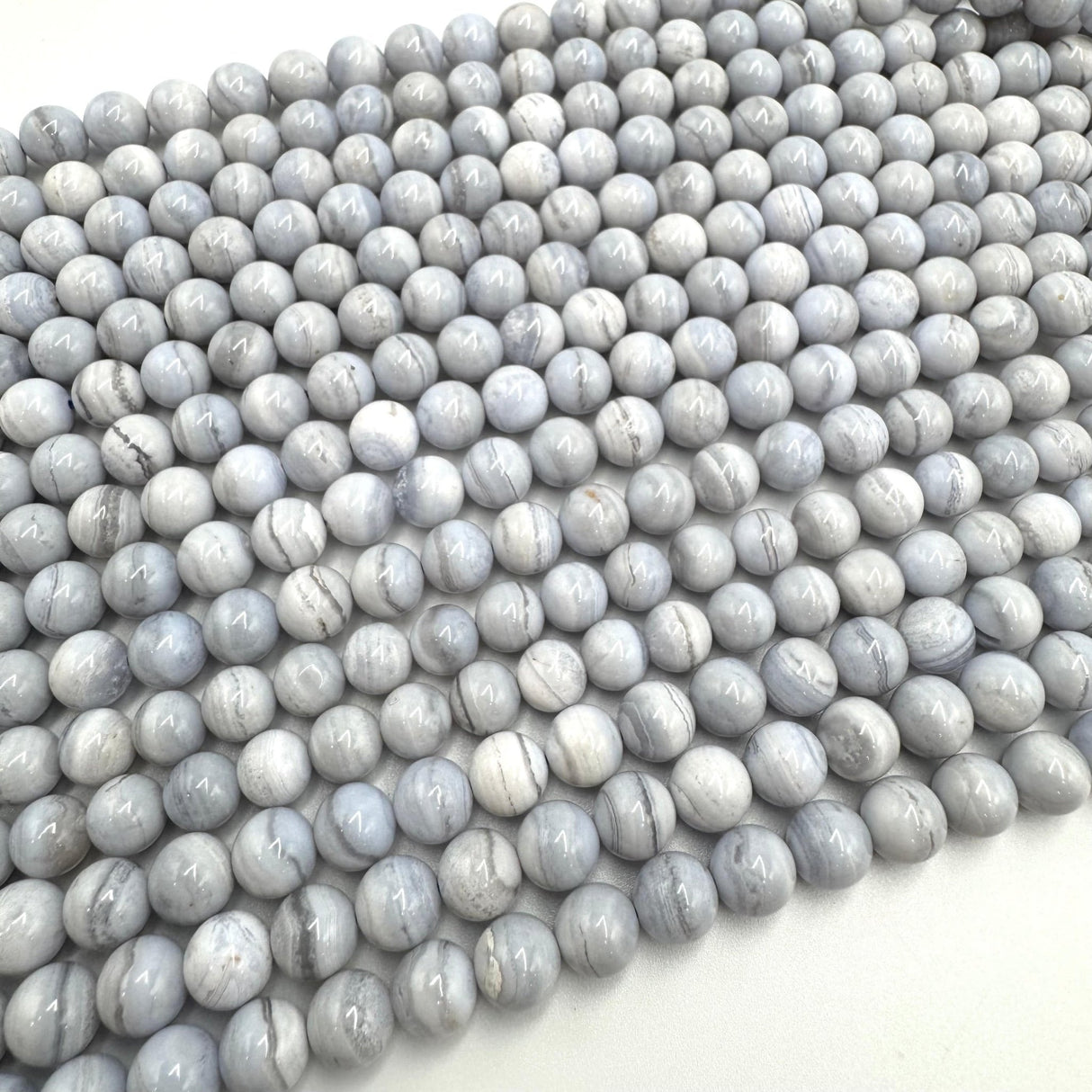 Blue Lace Agat Perler – Rund (10mm) (Sjælden) - Uniq Perler - 74578