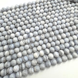 Blue Lace Agat Perler – Rund (10mm) (Sjælden) - Uniq Perler - 74578