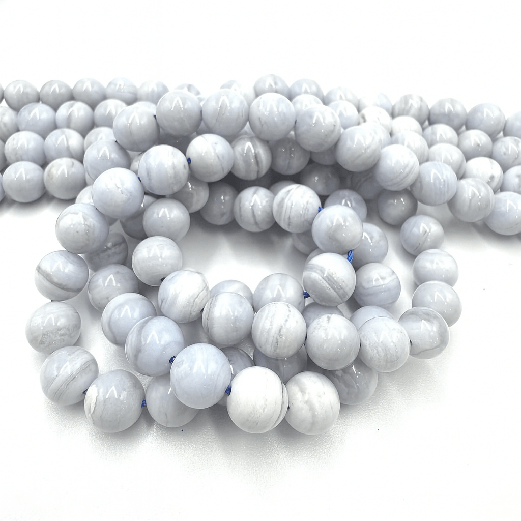 Blue Lace Agat Perler – Rund (10mm) (Sjælden) - Uniq Perler - 74578