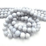 Blue Lace Agat Perler – Rund (10mm) (Sjælden) - Uniq Perler - 74578