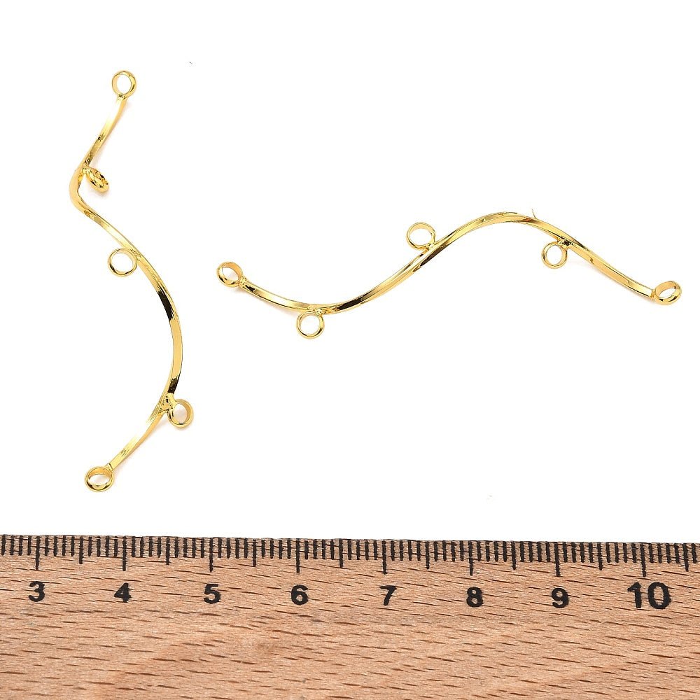 Bølge Chandelier Mellemled – 18K Forgyldt Messing (54,5mm) 2 stk. - Uniq Perler - 126133