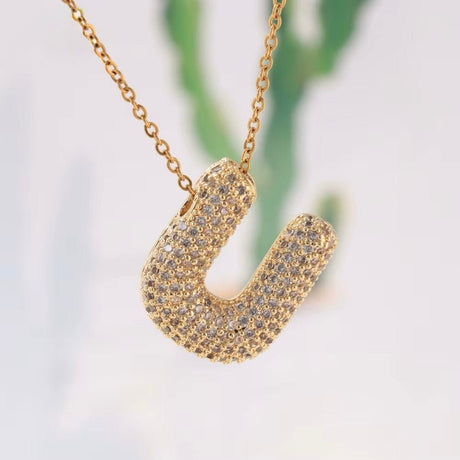 Bogstav Vedhæng Med Zirkonia - Flere forskellige – 18K Forgyldt Messing (22mm) - Uniq Perler - 118322