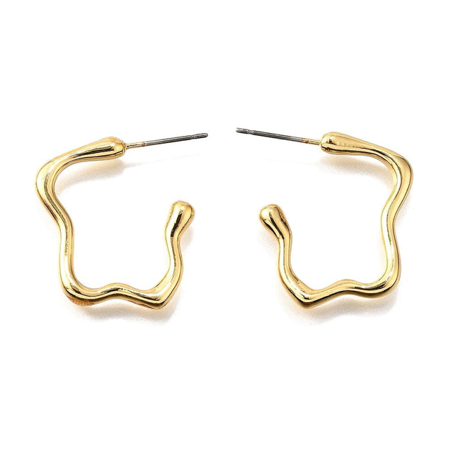 Bølgede Creoler, Forgyldt Stål,(25x24mm) - Uniq Perler - 114665