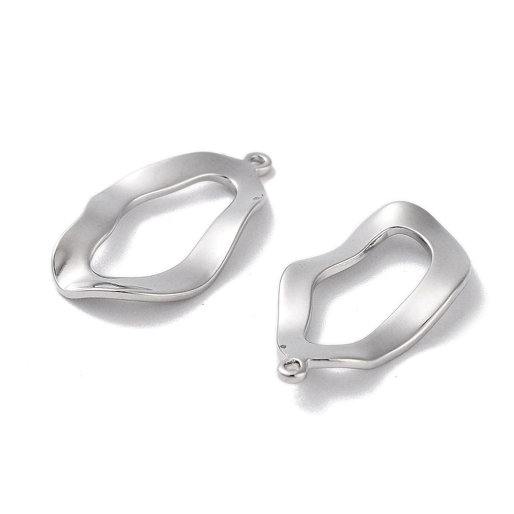 Bølget Ovalt Vedhæng, Platin Farvet Messing, 21x11mm, 2 stk. - Uniq Perler - 112712