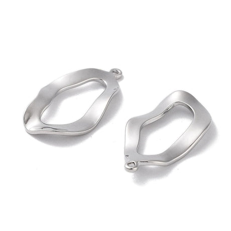 Bølget Ovalt Vedhæng, Platin Farvet Messing, 21x11mm, 2 stk. - Uniq Perler - 112712