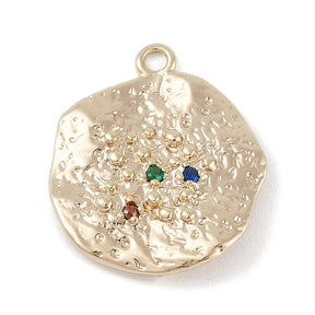 Gewellter anhänger, 18K Vergoldet, mit farbigen Zirkoniasteinen, Größe 22x19 mm - Uniq Perler - 976700