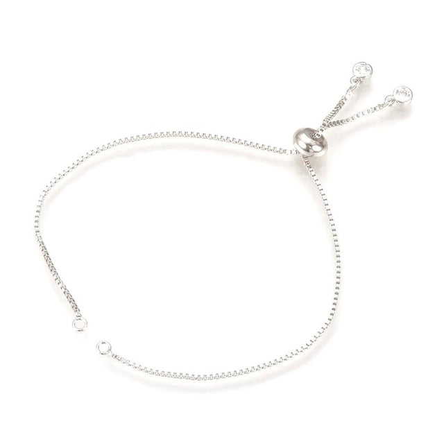 Box Slider Armbånd med Zirkonia Sten – Messing, Langtidsholdbar Platinbelagt (11.5~12cm) - Uniq Perler - 368847