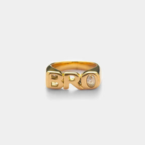 BRO Ring Av 18K Vannfast Forgylt Stål med Zirkonia stein (Flere Størrelser) - Uniq Perler - 85456