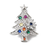 Broche - Juletræ, Platinfarvet med Farvet Zirkonia (27,5x38mm) - Uniq Perler - 