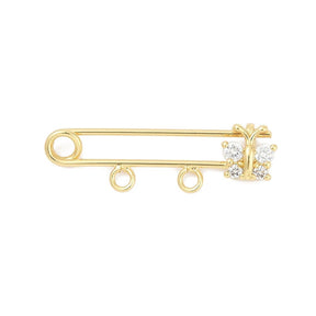 Brooch With 2 Eyes And Zirconia Butterfly – 18K Long-Lasting Gold Plated (32.5mm) - Uniq Perler - 115287