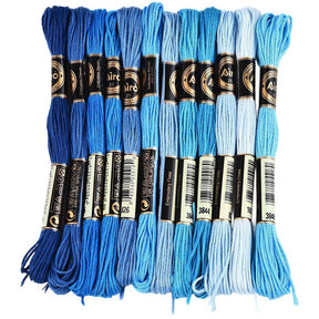 Broderigarn – Blå Gradient, Polyester (0,5mm) 12 Dukker, 8m - Uniq Perler - 126186