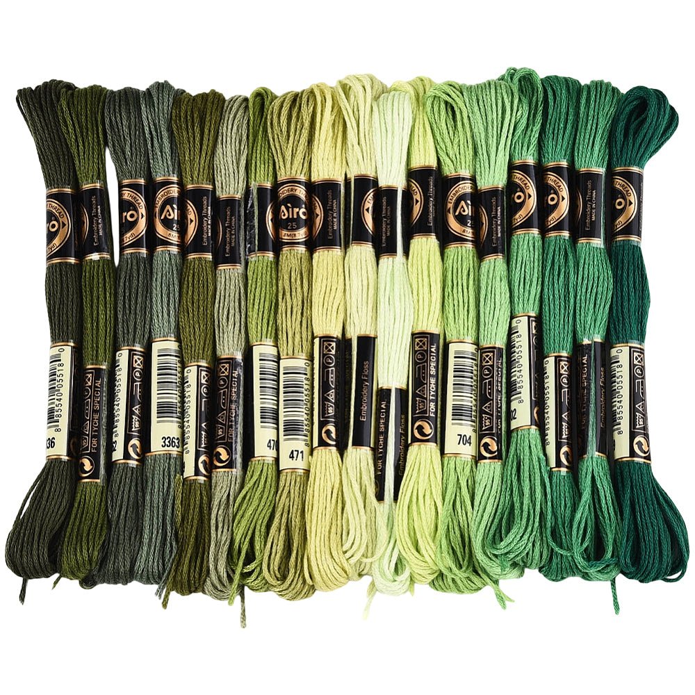 Broderigarn i Polyester – 6 - Trådet, Grøn/lime Gradient (18 Dukker, 8m) - Uniq Perler - 