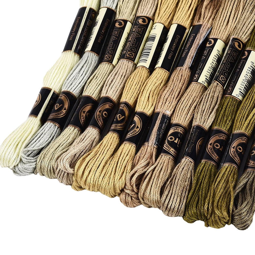 Broderigarn – Olivengrøn Gradient, Polyester (0,5-1mm), 12 Dukker, 8m - Uniq Perler - 126176