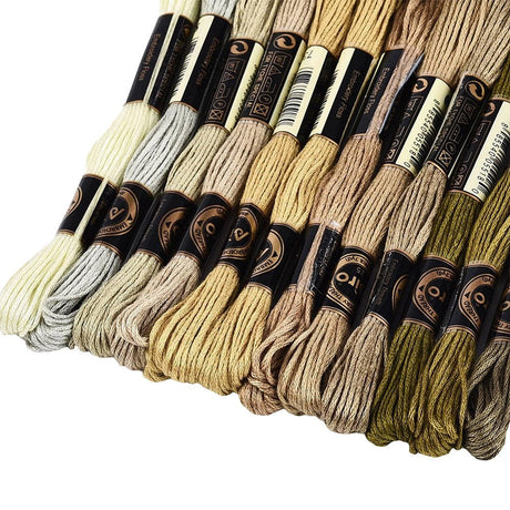 Broderigarn – Olivengrøn Gradient, Polyester (0,5-1mm), 12 Dukker, 8m - Uniq Perler - 126176