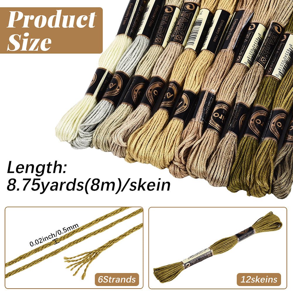 Broderigarn – Olivengrøn Gradient, Polyester (0,5-1mm), 12 Dukker, 8m - Uniq Perler - 126176