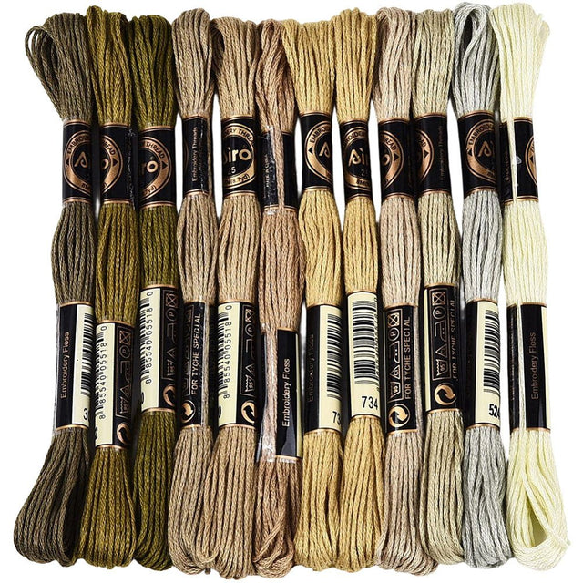 Broderigarn – Olivengrøn Gradient, Polyester (0,5-1mm), 12 Dukker, 8m - Uniq Perler - 126176
