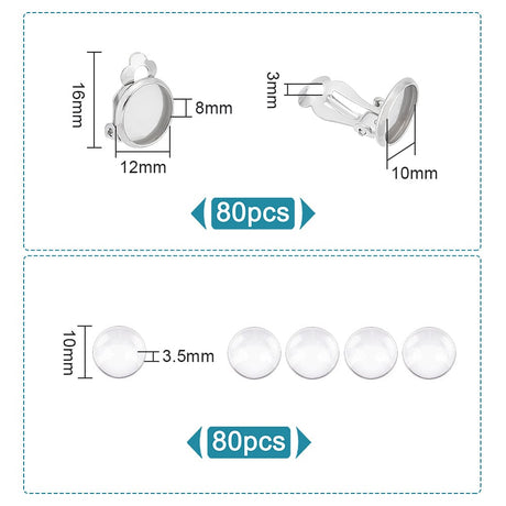 Cabochon Sæt – Øreklips Til Cabochon, Rustfrit Stål, 80 Dele - Uniq Perler - 114899