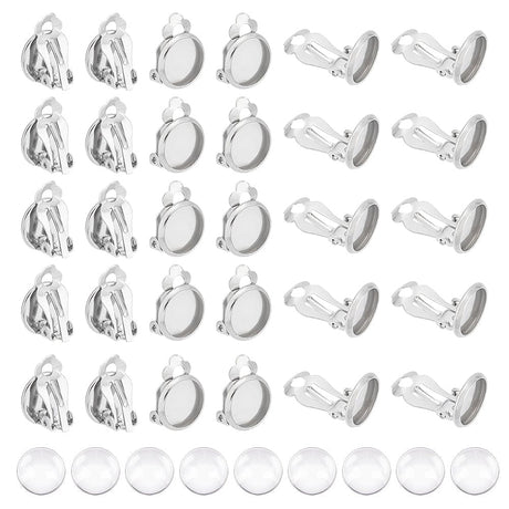 Cabochon Sæt – Øreklips Til Cabochon, Rustfrit Stål, 80 Dele - Uniq Perler - 114899