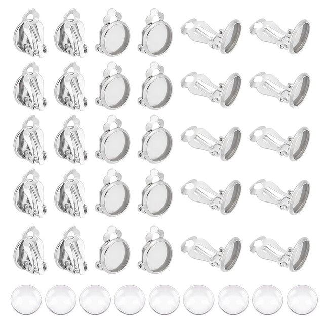 Cabochon Sæt – Øreklips Til Cabochon, Rustfrit Stål, 80 Dele - Uniq Perler - 114899