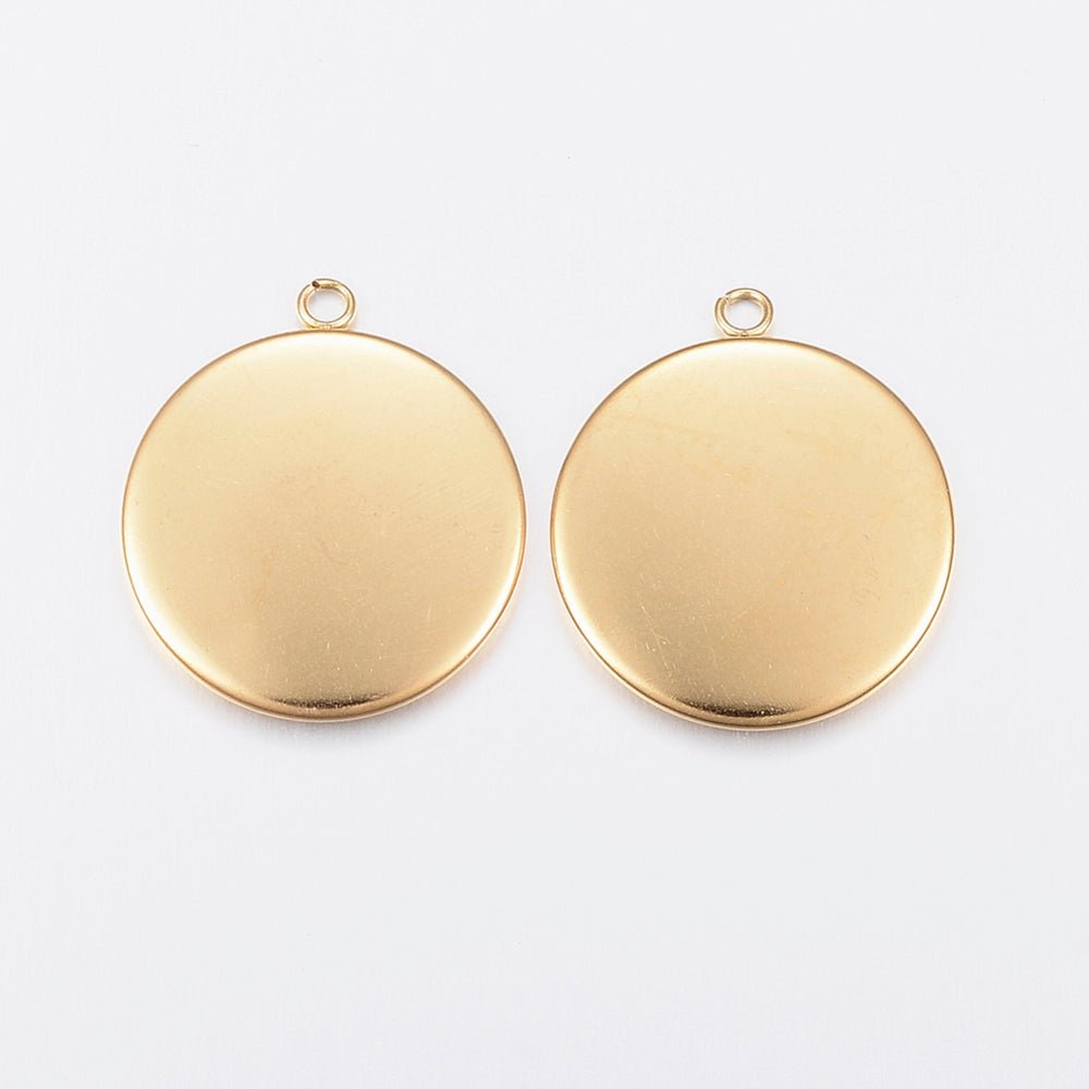 Cabochon Vedhæng i Forgyldt Vandfast Stål – (20mm) 4 stk - Uniq Perler - 