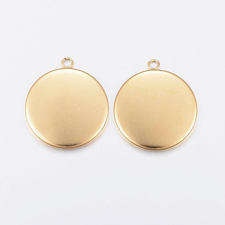 Cabochon Vedhæng i Forgyldt Vandfast Stål – (20mm) 4 stk - Uniq Perler - 