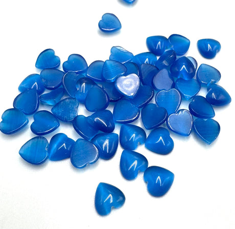 Cat Eye Hjerte Cabochons – Blå (8mm) 20 Stk - Uniq Perler - 114884
