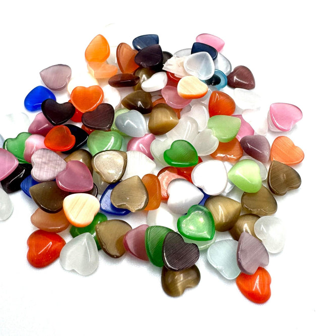 Cat Eye Hjerte Cabochons – Farve Mix (8mm) 20 Stk - Uniq Perler - 114883