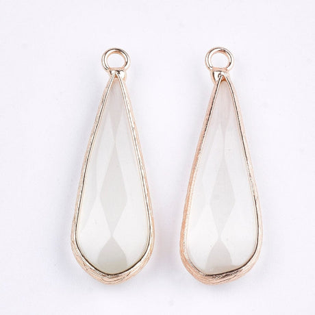 Cat Eye Vedhæng – Dråbeformet, Facetteret (36x12mm) - Uniq Perler - 113146