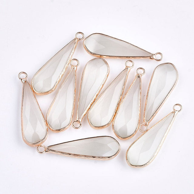 Cat Eye Vedhæng – Dråbeformet, Facetteret (36x12mm) - Uniq Perler - 113146