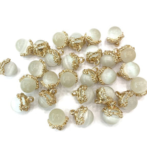 Cat Eye Pendant – White/Clear, 18K Gold-plated Brass (10mm) - Uniq Perler - 761774