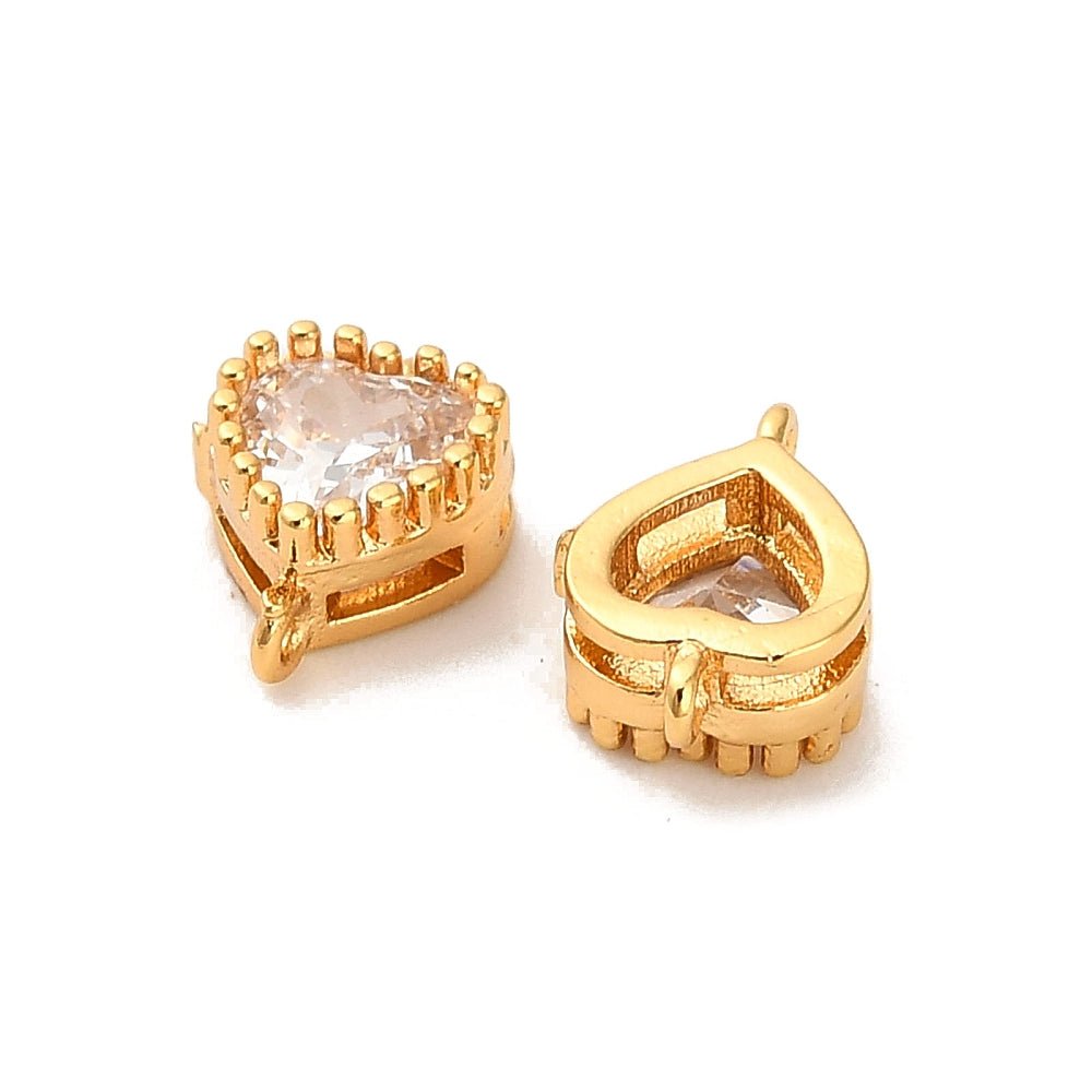Connector Hjerter med Zirkonia – Vandfast 18K forgyldt (7,5x5,5mm)2 stk. - Uniq Perler - 122135