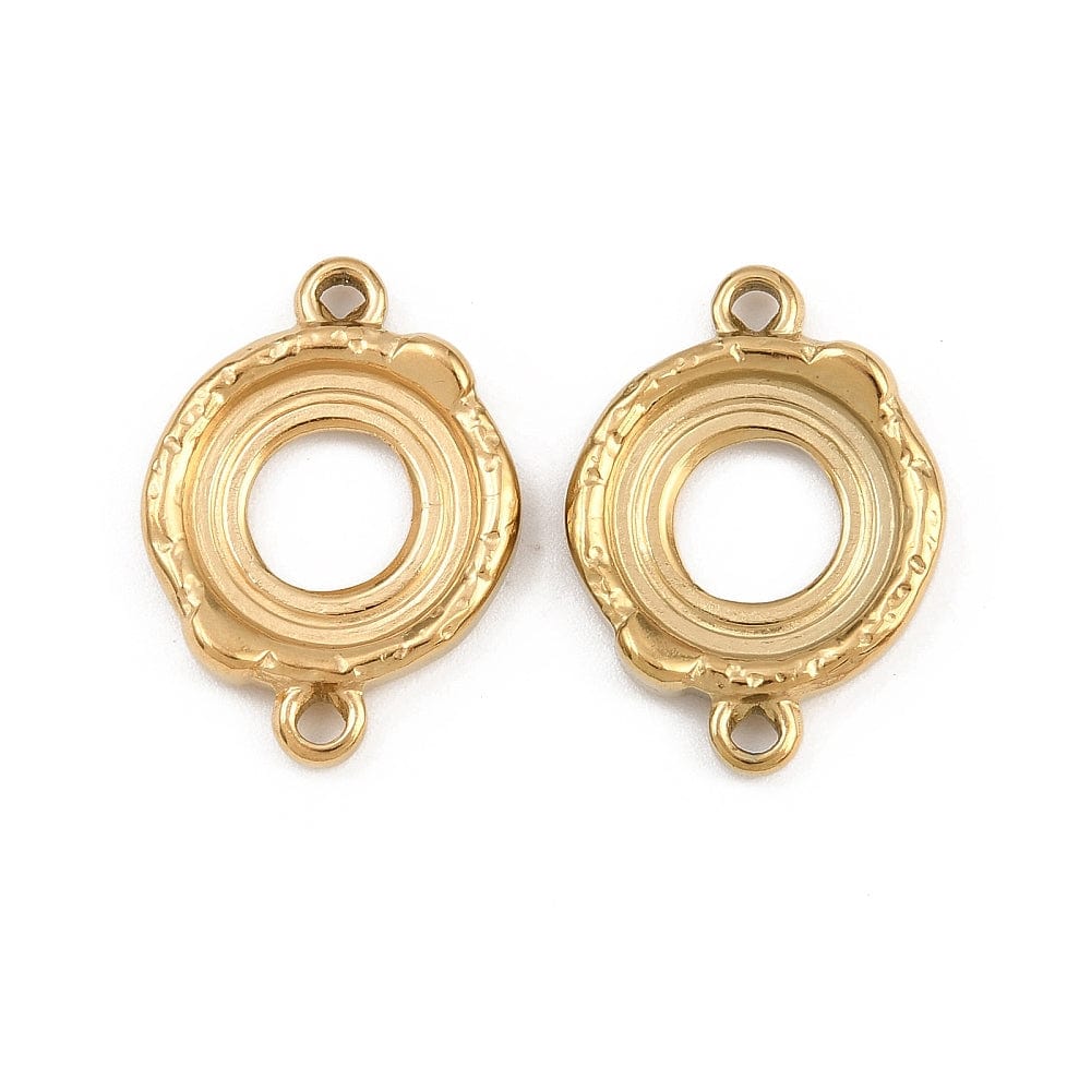 Connector i Forgyldt Stål – Rund til Cabochon (16x22mm, 2 stk) - Uniq Perler - 116192