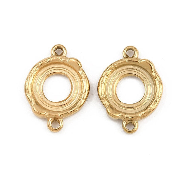 Connector i Forgyldt Stål – Rund til Cabochon (16x22mm, 2 stk) - Uniq Perler - 116192