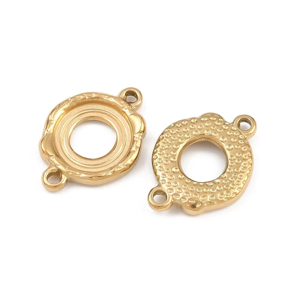 Connector i Forgyldt Stål – Rund til Cabochon (16x22mm, 2 stk) - Uniq Perler - 116192