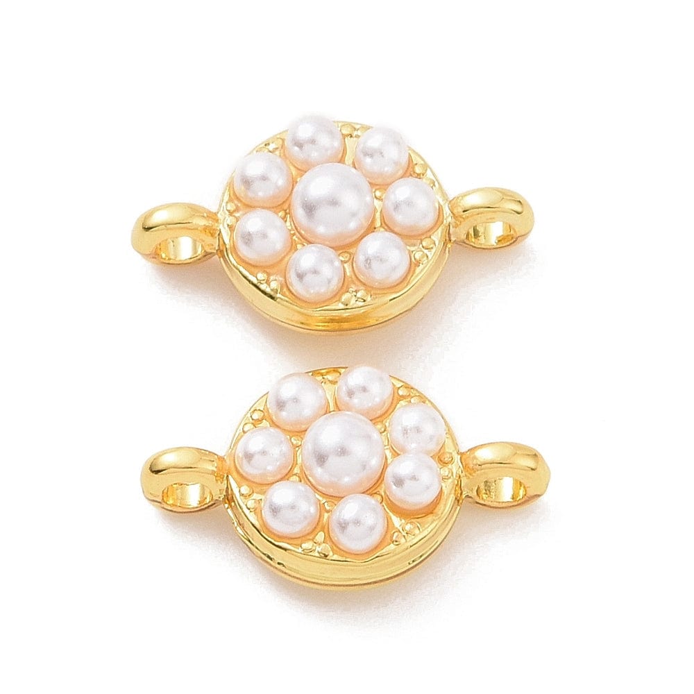 Connector Mellemled Med Hvide Perler, Langtidsholdbar Forgyldt, 8x14mm - Uniq Perler - 111579